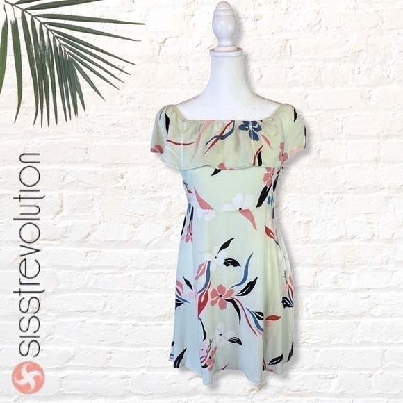SISSTREVOLUTION Tidal Energy Mini Dress Size Small Light Green Off The Shoulder - Picture 5 of 10